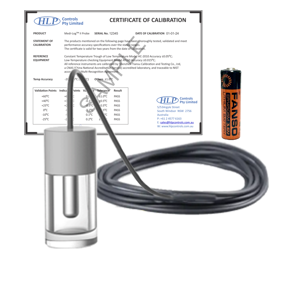 Medi-Log™ II Probe with Calibration Certificate & Tag (12 Months)+ New Battery