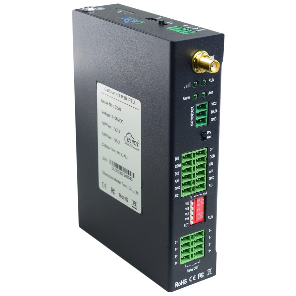 S270 - Remote 4G SMS Monitoring & Alarming Unit (Temp & Humidity, Relay Out, Digital & Analog In) w/ Temp & Humidity Sensor