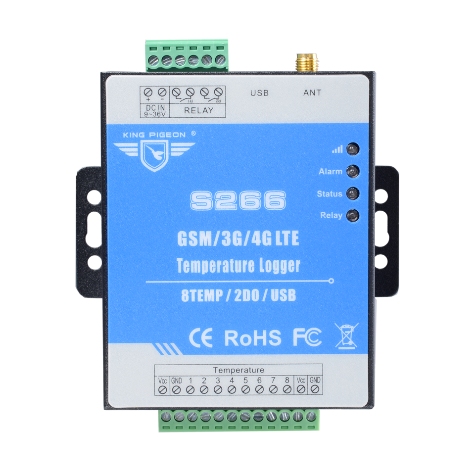 S266 - Remote 4G SMS Monitoring & Alarming Unit (Temp & Relay Out) w/ Temp Sensor
